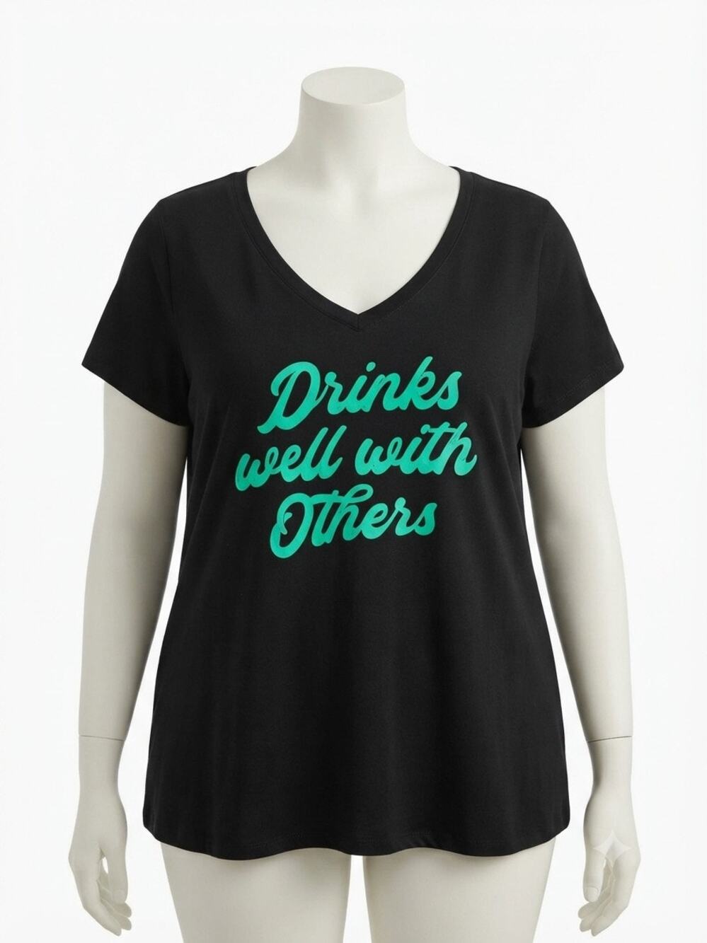 TORRID Drinks Well With Others Plus Size 0 Black Graphic V-Neck Tee